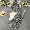 Damen Premium Print Kapuzenpullover Hohe Taille Weite Beinhosen Lässige Sport Strickwaren Zweiteiliges Set Mode Altersreduzierend