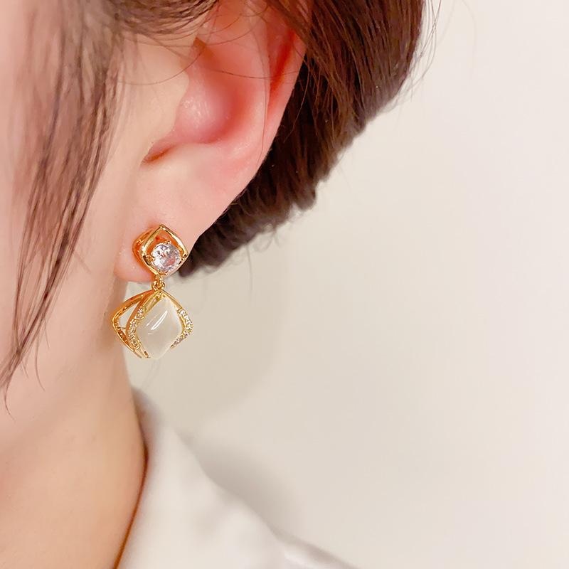 GemChic Women's New Exquisite Cat's Eye Drop Rhinestone Earrings Simple Ear Stud Needle Birthday Christmas Jewelry Gift