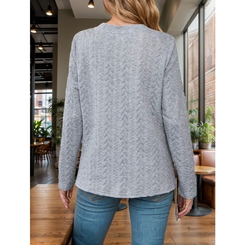 Damen Herbst und Winter Neu Langärmeliges Strick Zopfmuster Mode Einfarbiges T-Shirt