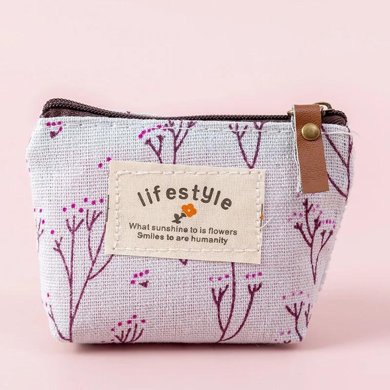 Fashion Flower Pattern Coin Purses Small Fresh Canvas Coin Wallet Lady Girls Earphone Coin Key Money Storage Bag Zipper Pouch