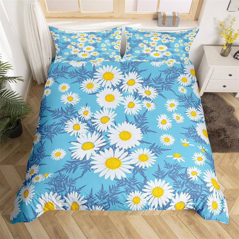 Daisy Duvet Cover Botanical Floral Bedding Set Microfiber Natural Blossom Flower Pattern Comforter Cover King For Boys Girl Room