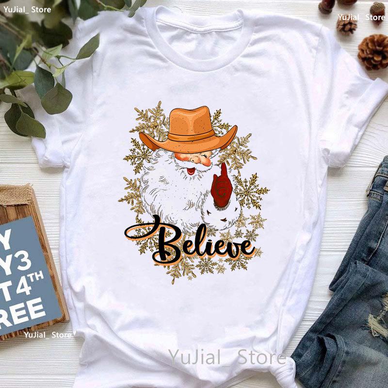 Santa Claus Riding A Dolphin Print Tshirt for Girls White Casual Christmas Gift Tshirt Fashionable Shortsleeved Tshirt Women