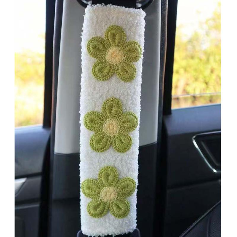 2pc Small Flower Shoulder Protector Car Interior Accessories Women Plush Creative Safety Belt Cover Interior Accessories Girl