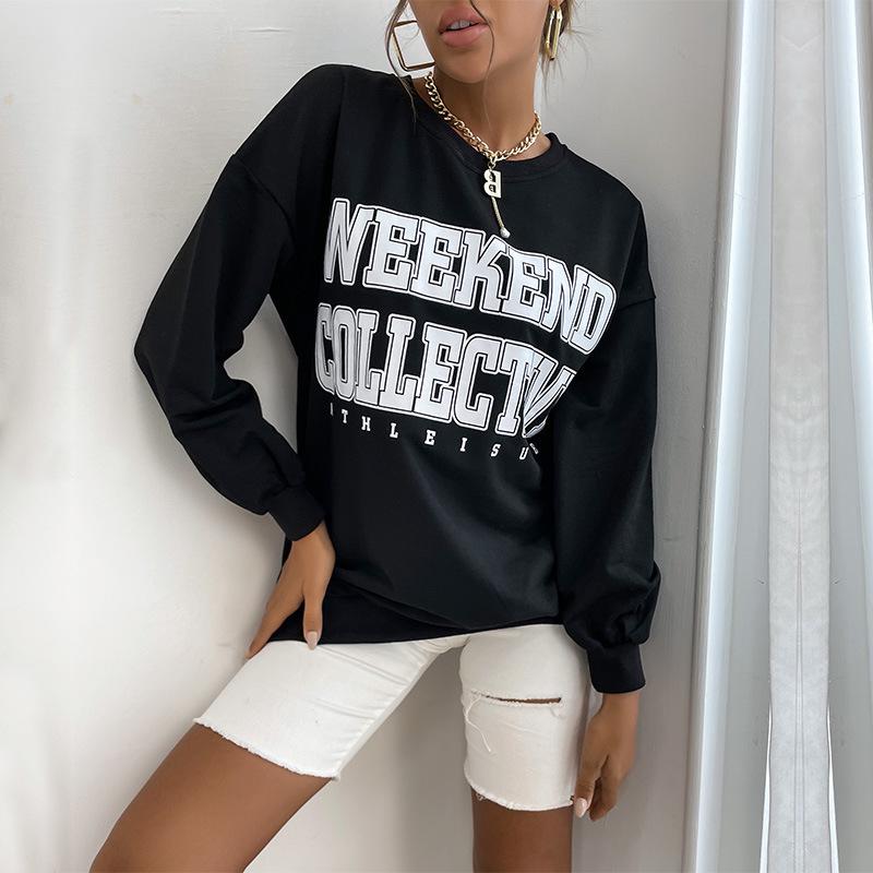2025 Autumn Women's Long-Sleeve Letter Round Neck Pullover Hoodie