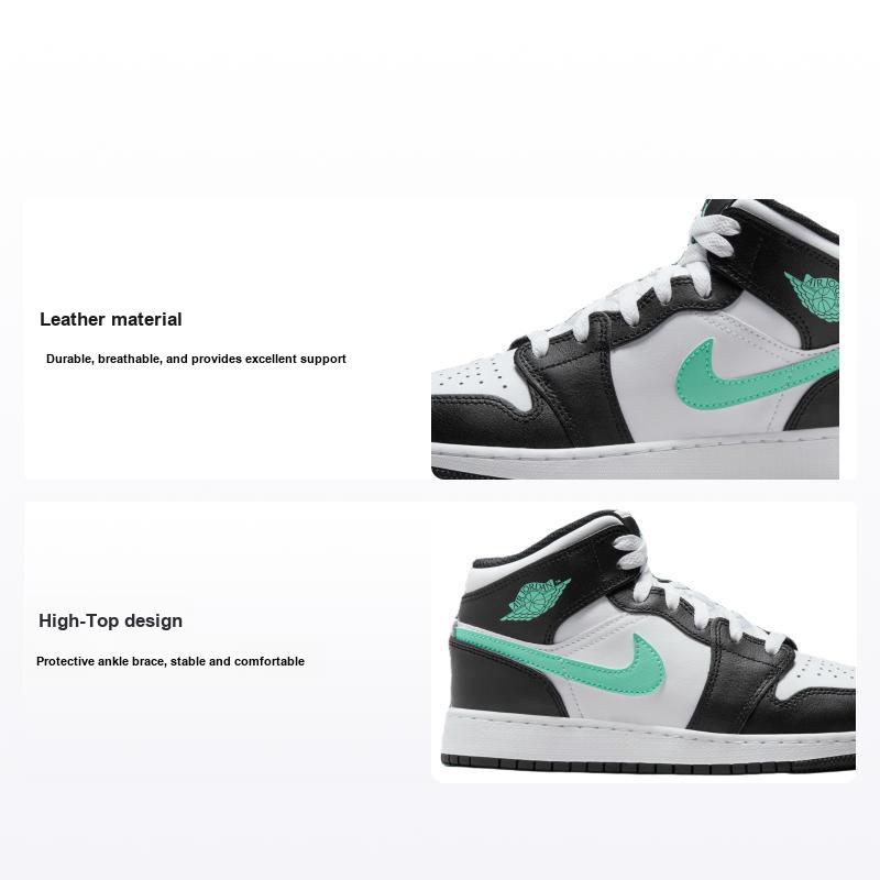 Кроссовки Air Jordan 1 Mid GS Green Glow для детей Белый Черный DQ8423-103 36