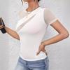 Spring and Summer Women's Sexy Solid Colour Short Sleeve Net Splicing Slim T-Shirt