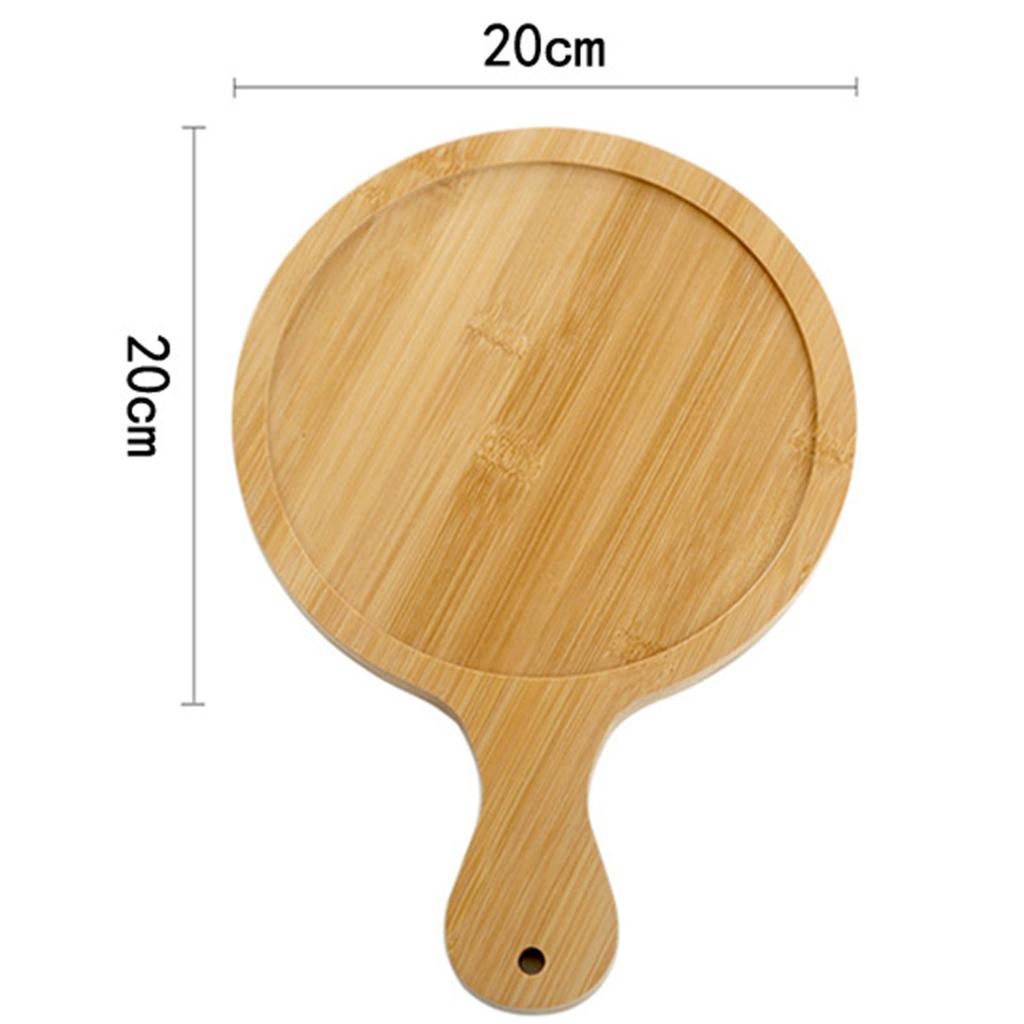 Round Pizza Serving Plate Bamboo Pizza Plate with Handle Multifunctional Food Serving Tray for Home Dining Restaurants