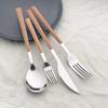 4Pcs Gold Cutlery Set Stainless Steel Dinnerware Wooden Handle Tableware Glossy Knife Fork Spoon Western Kitchen Silverware Set
