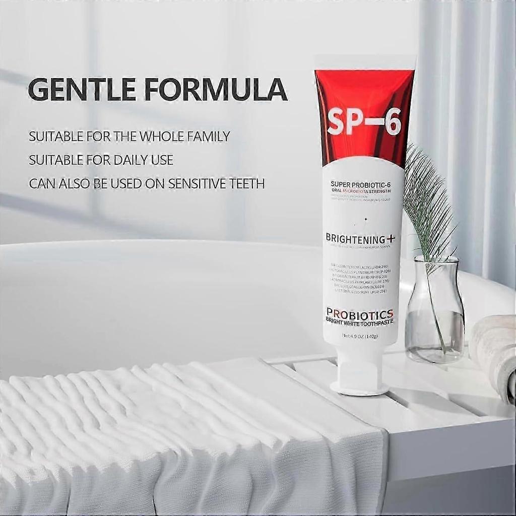 SP-6 Probiotic Whitening Toothpaste, Sp-6 Ultra Whitening Toothpaste for Teeth Whitening, Fresh Breath and Gum Health, Fluoride-Free Fresh Mint Flavor
