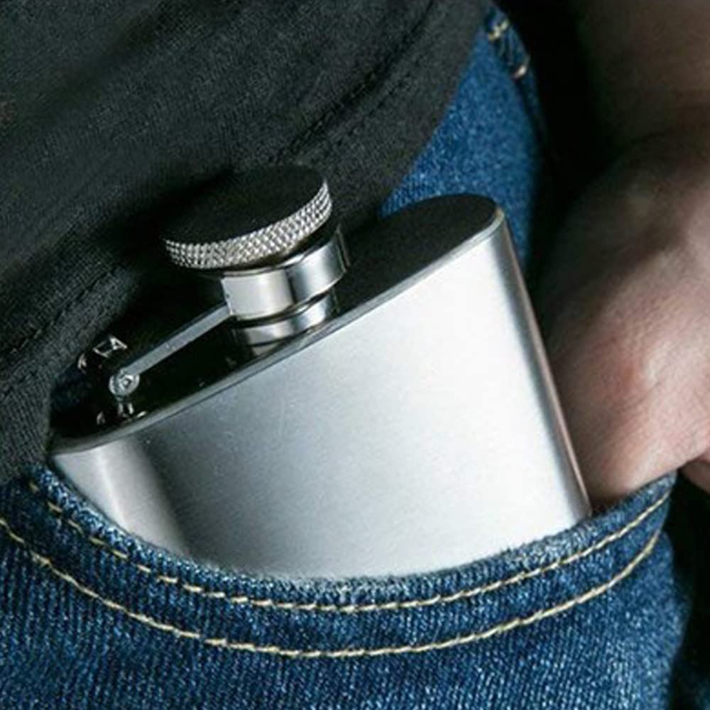 Samcos Skittles Hip Flask 8oz with Funnel Stainless Steel Whiskey Sake Water Bottle Lightweight Easy To Carry Outdoor Plain Manly Cool Handsome
