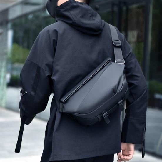 Men Crossbody Bag with Cup Holder Waterproof Chest Bag Magnetic Buckle Sling Bag Shoulder Bag for Commuting Street Travel