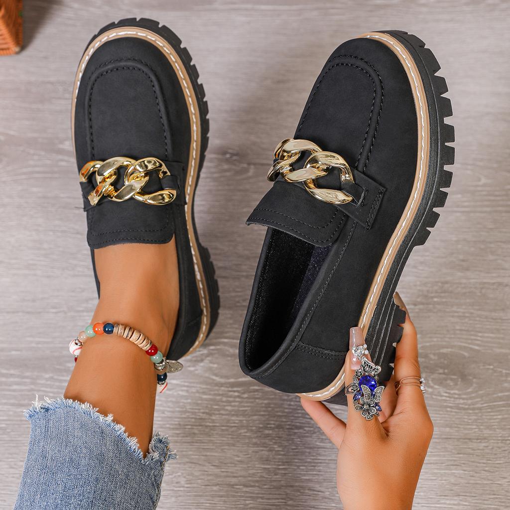 Fashion Woman Loafers Retro Autumn Ladies Large Size Frosted British Style Thick Heel Round Toe Rubber Outsole Korean Style Casual Shoes