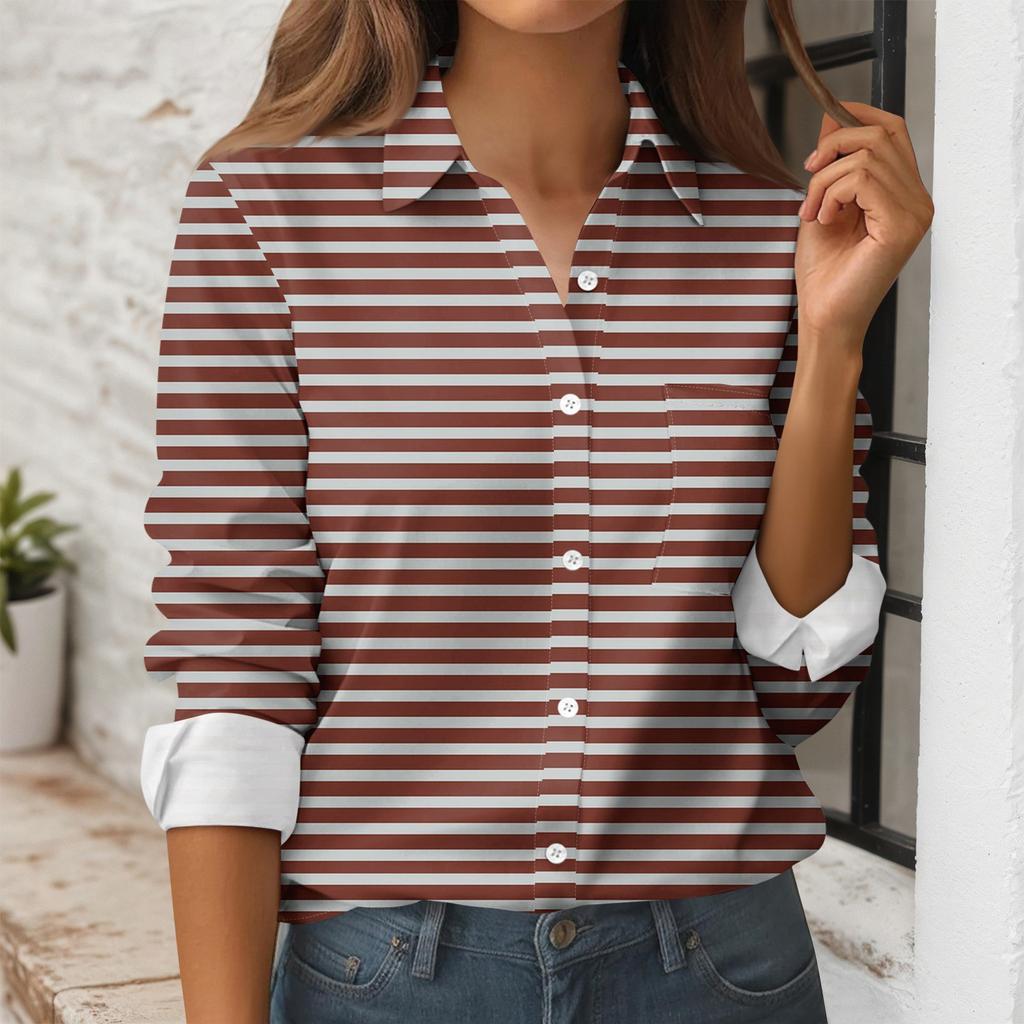 Camicia da Donna Stampata con Bottoni Camicia a Maniche Lunghe Top da Lavoro Business Casual con Tasche Giacca