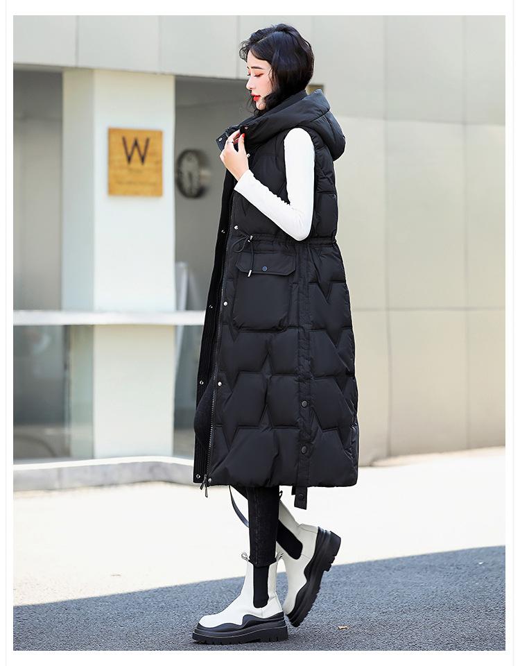 Damen Herbst Winter Kapuzen Ärmelloser Langer Weste Mantel Oberbekleidung Daunenjacke Baumwolle Gepolsterte Parkas Weste