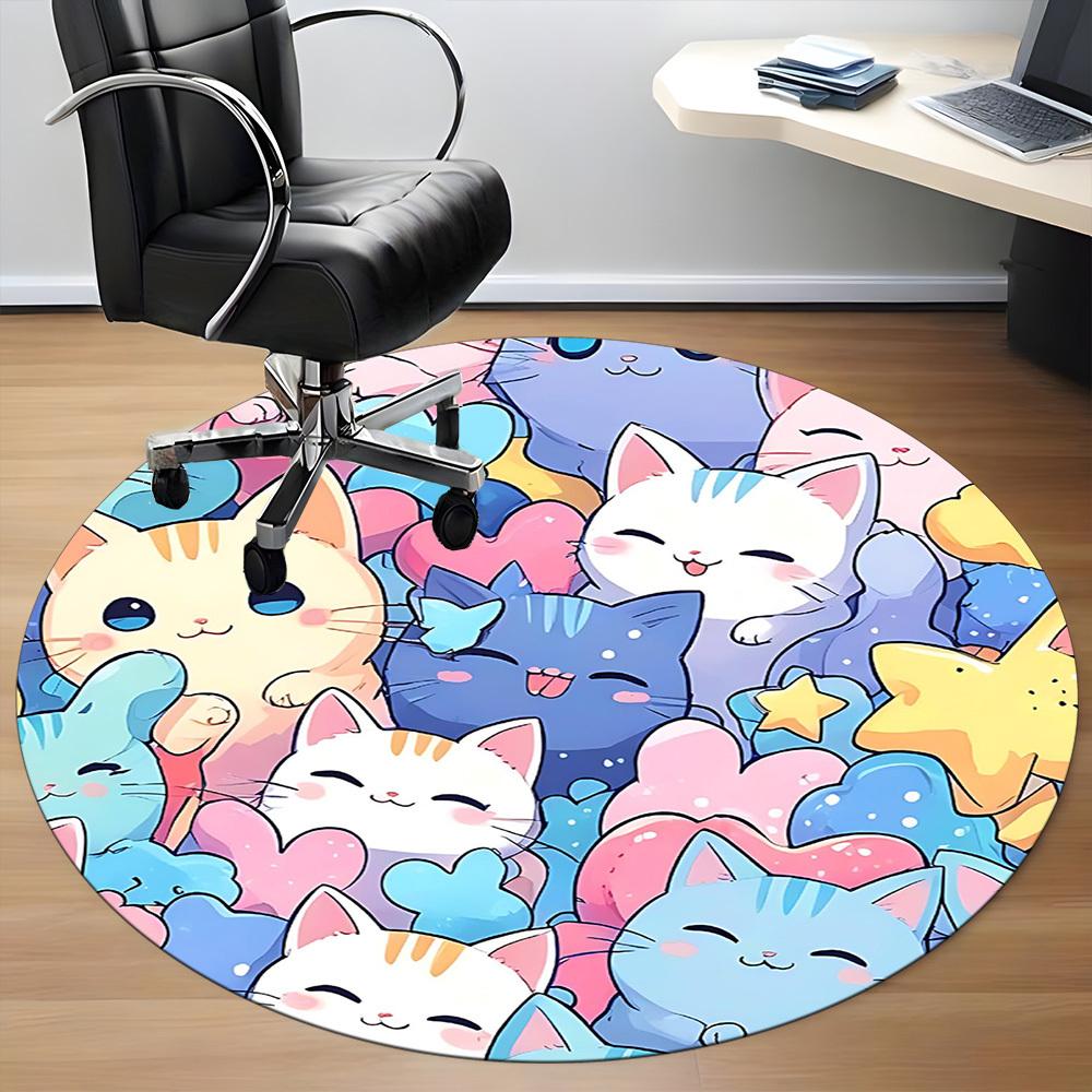 1PC Cats Kawaii Office Round Area Rug, Indoor Mat Suitable For Office, Under Office Chairs Bedroom Living Room Home Decor, Room Deco 171