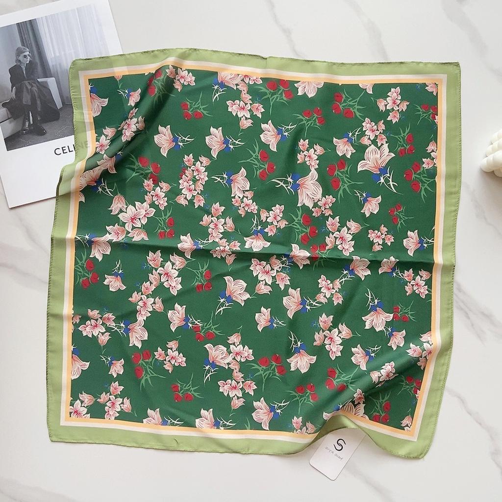 58 CM Sommer Neuer Quadratischer Schal Aus Künstlicher Seide Mit Künstlerischem Blumenschal, Haarband, Dekoratives Vielseitiges Kleines Kopftuch Für Damen