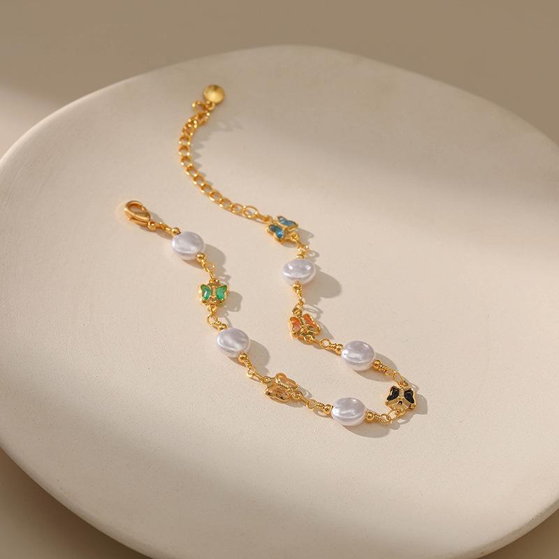 Franc Schmetterling Anhänger Armband Imitation Perle Luxus Frau Elegante Edle Temperament Dame Geschenk Armband Unregelmäßigen Koreanische Einfache Armband