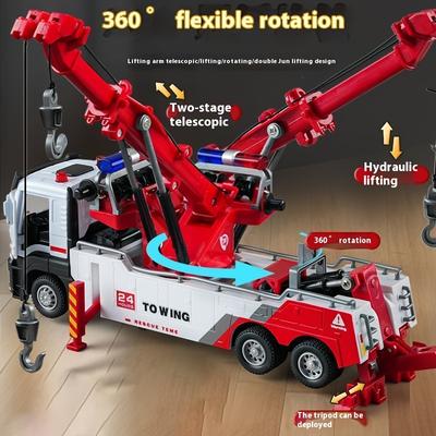 Heavy-Duty Rescue Tow Truck Toy with Retractable Tow Hook Realistic Sound Effects and Liftable Flatbed for Boys and Girls Ages 6 and Up Ideal Gift