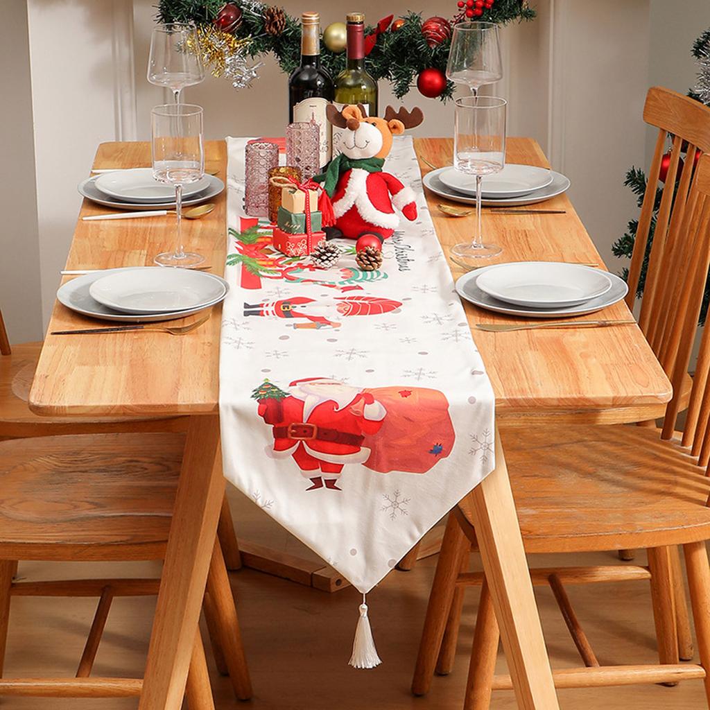 Super Soft Digital Printed Tassel Table Runner Christmas Style Festive Atmosphere Christmas Printed Table Runner