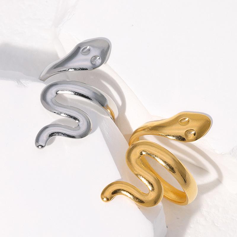 Stainless Steel Snake Rings For Women Men Gold Color Open Adjustable Ring Vintage Gothic Aesthetic Jewelry Gifts Anillos Mujer