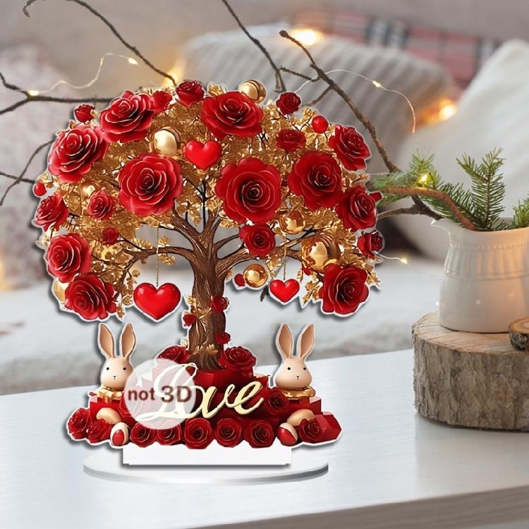 Elegant 2D Rose Flower Tree Acrylic Ornament Tabletop Art For Wedding Parties Centerpieces Decors Anniversary Gift
