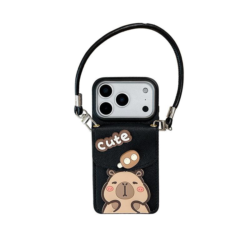 Cartoon Capybara Wallet Card Holder Hand Strap Phone Case for Apple 16 Lanyard for IPhone 17 Promax Soft Case
