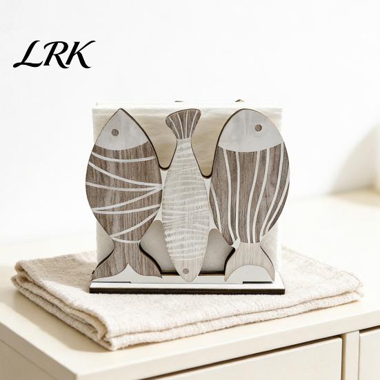 Square Vertical Paper Towel Storage Wooden Napkin Holder, Ocean Style Dispenser, Distressed Wood Rack Ordered Holder for Kitchen Dining Table
