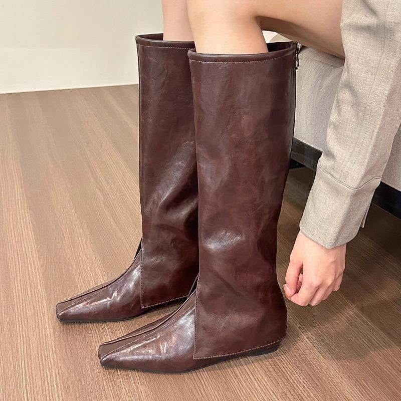 Fashion Inner Heightened Pointed Toe Brown Thigh Boots Women's Autumn and Winter New Spice Girls Trouser Tube Boots