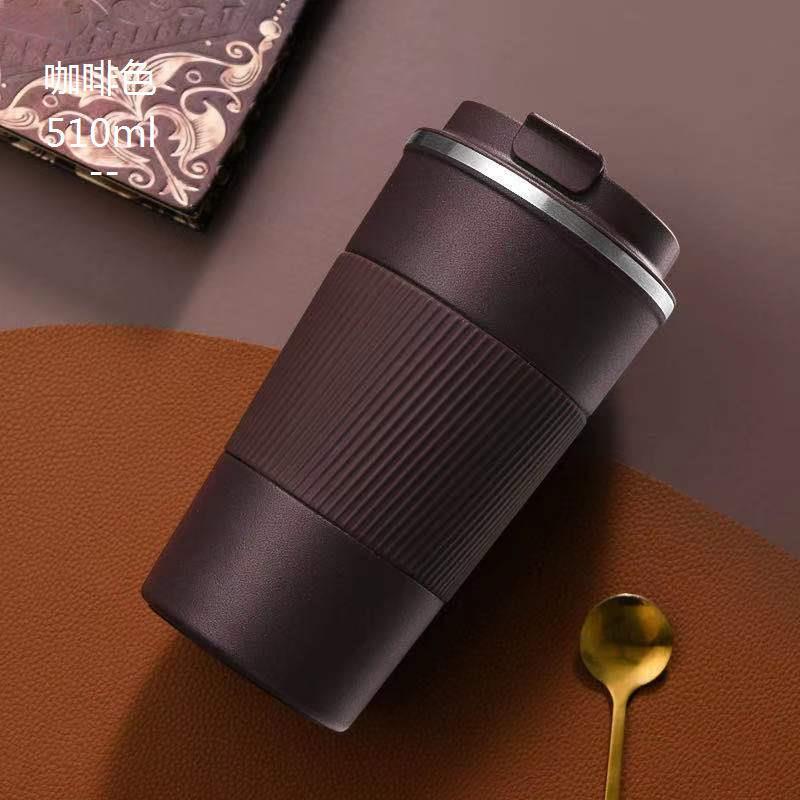304 stainless steel thermal mug, fashionable car coffee cup with silicone sleeve, flip-top coffee cup