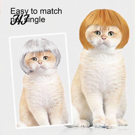 Pet Accessories for Parties Bob Wig, Funny Cat Wig with Adjustable Elastic Band, Soft Breathable Hairpiece Mesh, Cute Cosplay Dogs And Cats, Halloween