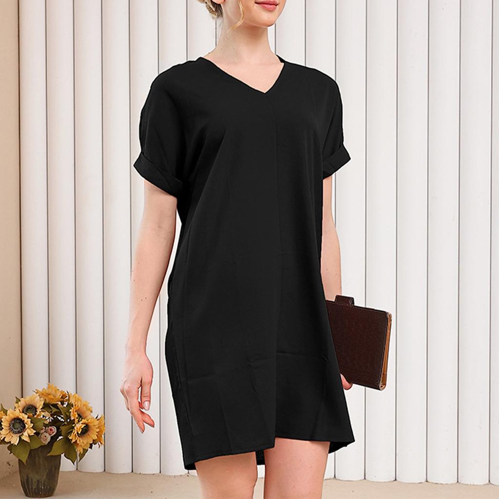 Summer Fashion Women's Color H-shaped Loose Casual V-neck Short Sleeve