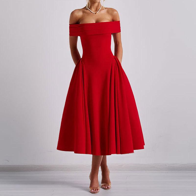 Elegant Off Shoulder A Line Dress With High Waist For Casual And Daily Wear
