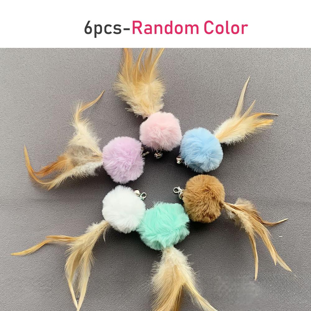 

Plush Ball Feather Cat Teaser Stick For Changing Heads Cat Toy Plush Interaction Kitty Pet Toy