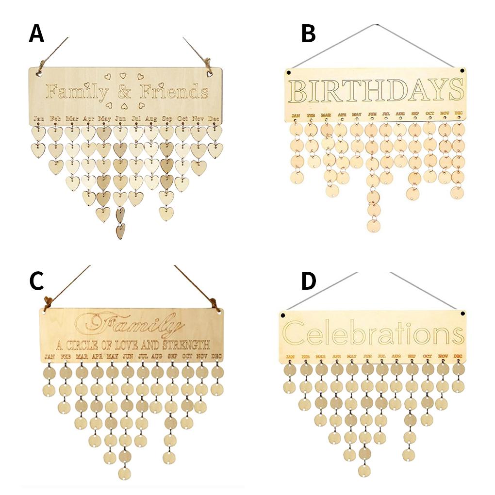 Calendar Plaque Wooden DIY Craft Reminder Board Decoration Hanging Birthday Calender