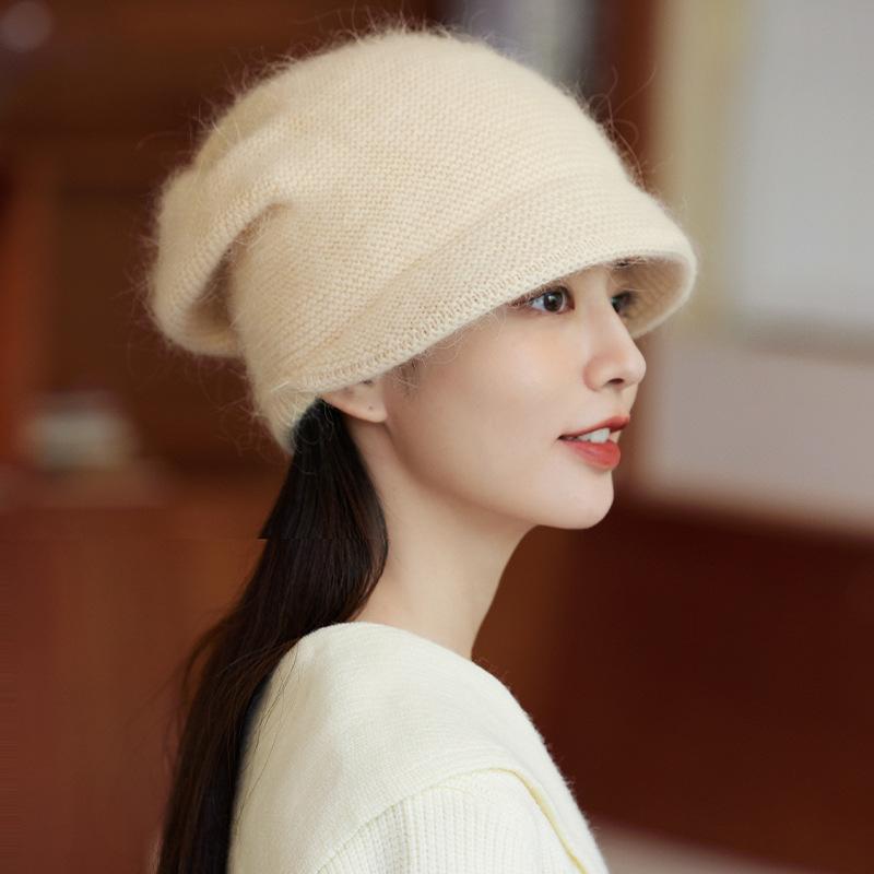 Rabbit Hair Blended Big Head Circumference Hat Women's Winter Mother's Wool Hat Warm In the Elderly Thickened Knitted Hat