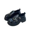 Miu's Home~ Super Soft Sheepskin Thick-soled Thick-heeled Small Leather Shoes Women's Round Head Fashionable Double Buckle with British Style Love