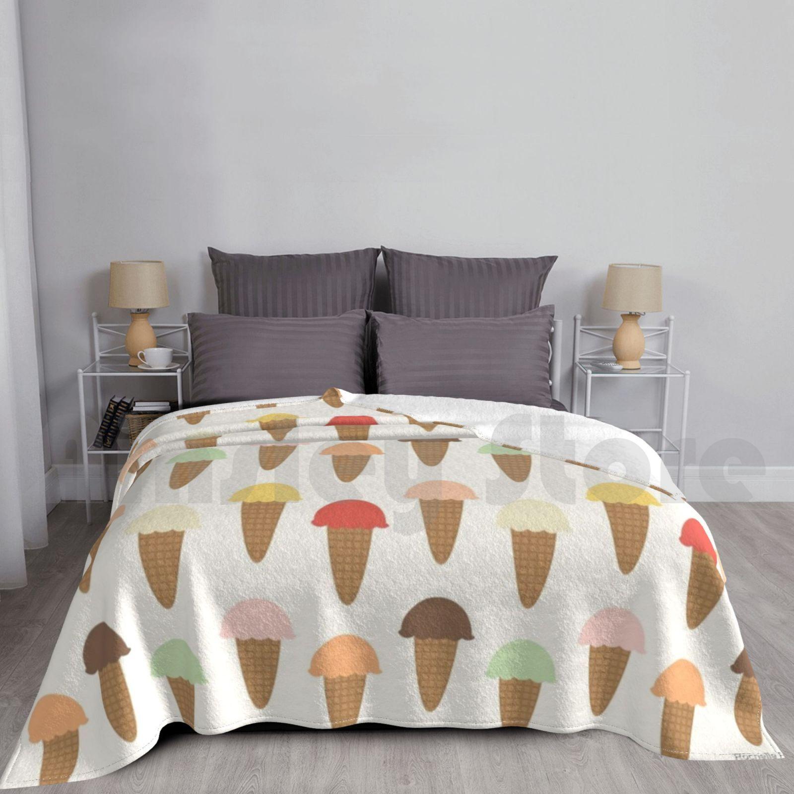 Retro 80 s Ice Cream Cones Blanket For Sofa Bed Travel 80s Retro Ice Cream Cones Ice Cream Cones Treat Summer Size: 75*100cm, Weight: 230 GSM