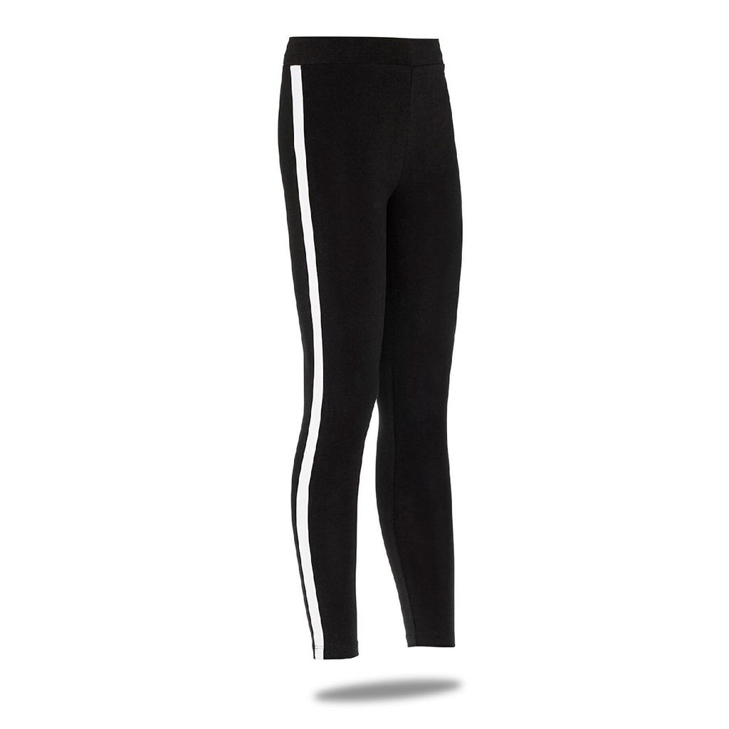 Women's Cotton Side White Striped Ankle Length King Size Lycra Sports Tights - 4902-4077