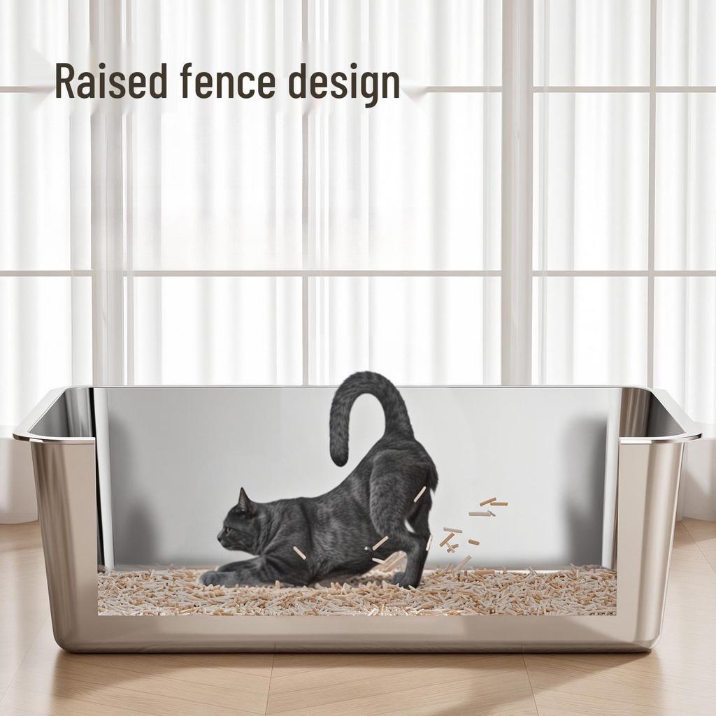 Large Stainless Steel Top-Entry Cat Litter Box with Anti-Splash Design and Deodorizing Features