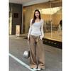 Small Khaki Wide Leg Denim Female Popular This Year American Retro High Waist Loose Straight-leg Mop Pants