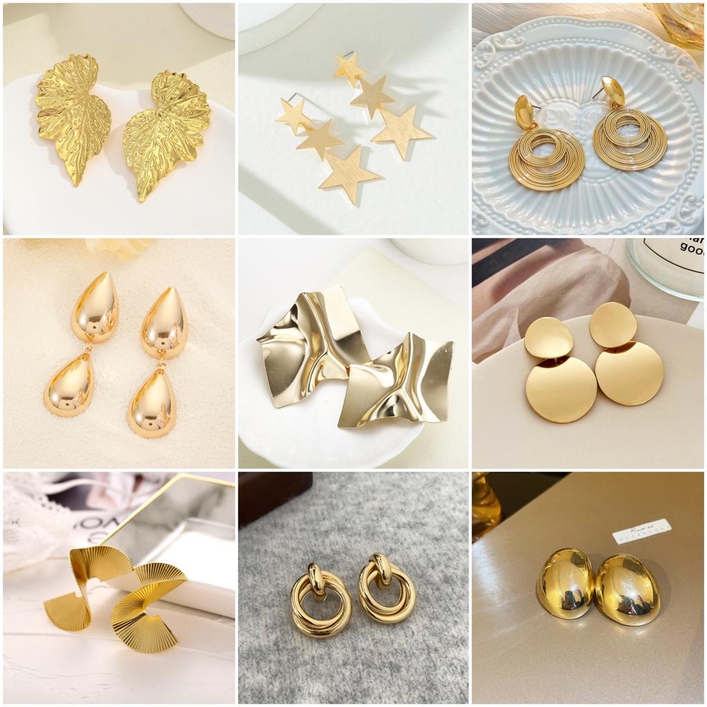 Minimalism Personality Metal Drop Earrings for Women Leaf Round Water Droplet Butterfly Twist Metal Earrings Geometry Zircon