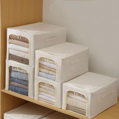 Clear Window Steel Frame Storage Box Foldable Large Capacity Closet Clothes Storage Bins Dustproof Space Saving
