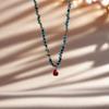 Blue Crystal Bead Heart Charm Necklace Adjustable Length Clavicle Chain Retro Style Jewelry for Everyday Casual Wear