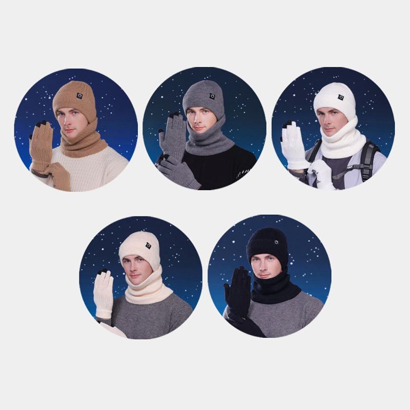 Зимняя шапка перчатки шарф костюм бархат теплая защита ушей шерстяная шапка мужская — фото 9