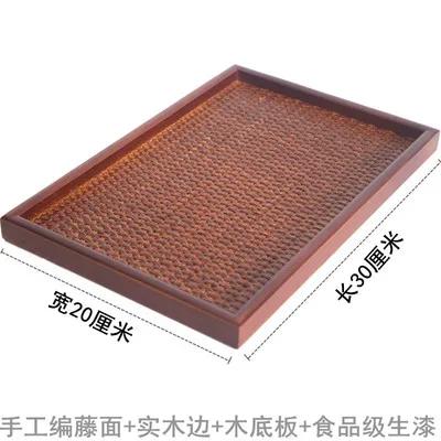 Rattan Wooden Serving Tray Storage Handle Rectangle Handmade Breakfast Tea Food Plate Dish Dinner Decorative Fruit Kitchenware