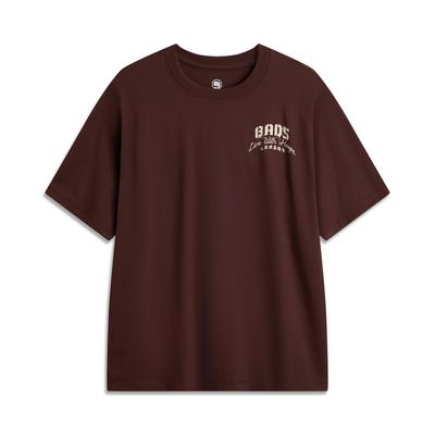Li Ning Basketball Series Simple Versatile Fashion Letter Print Loose Short Sleeve T-Shirt Men Tops Brown AHSU825-3