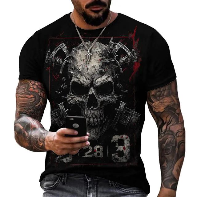 

Винтажные футболки для мужчин с рисунком черепа ужасов и нежити, 3D-принт с коротким рукавом, модные свободные топы с круглым вырезом, повседневная мужская одежда 6XL