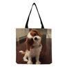 Damen Vintage Leinen-Tragetasche - Große Kapazität Hundeprint Schulter-Handtasche für Freizeit & Lebensmitteleinkauf KTB