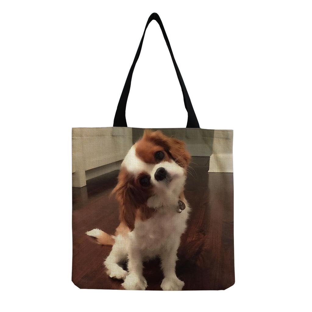 Damen Vintage Leinen-Tragetasche - Große Kapazität Hundeprint Schulter-Handtasche für Freizeit & Lebensmitteleinkauf KTB