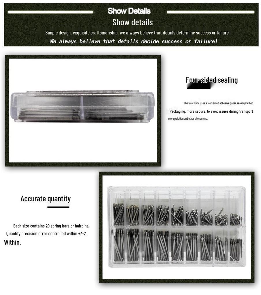 Boxed 360-Piece Stainless Steel Seamless Watch Spring Bar Lugs and Pins Set